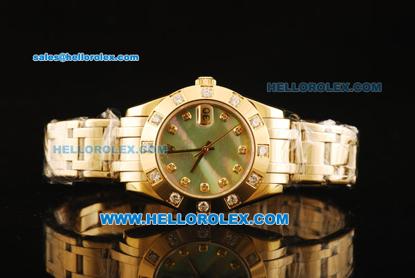 Rolex Datejust Automatic Movement Full Gold with Green MOP Dial and Diamond Markers/Bezel-ETA Coating Case - Click Image to Close
